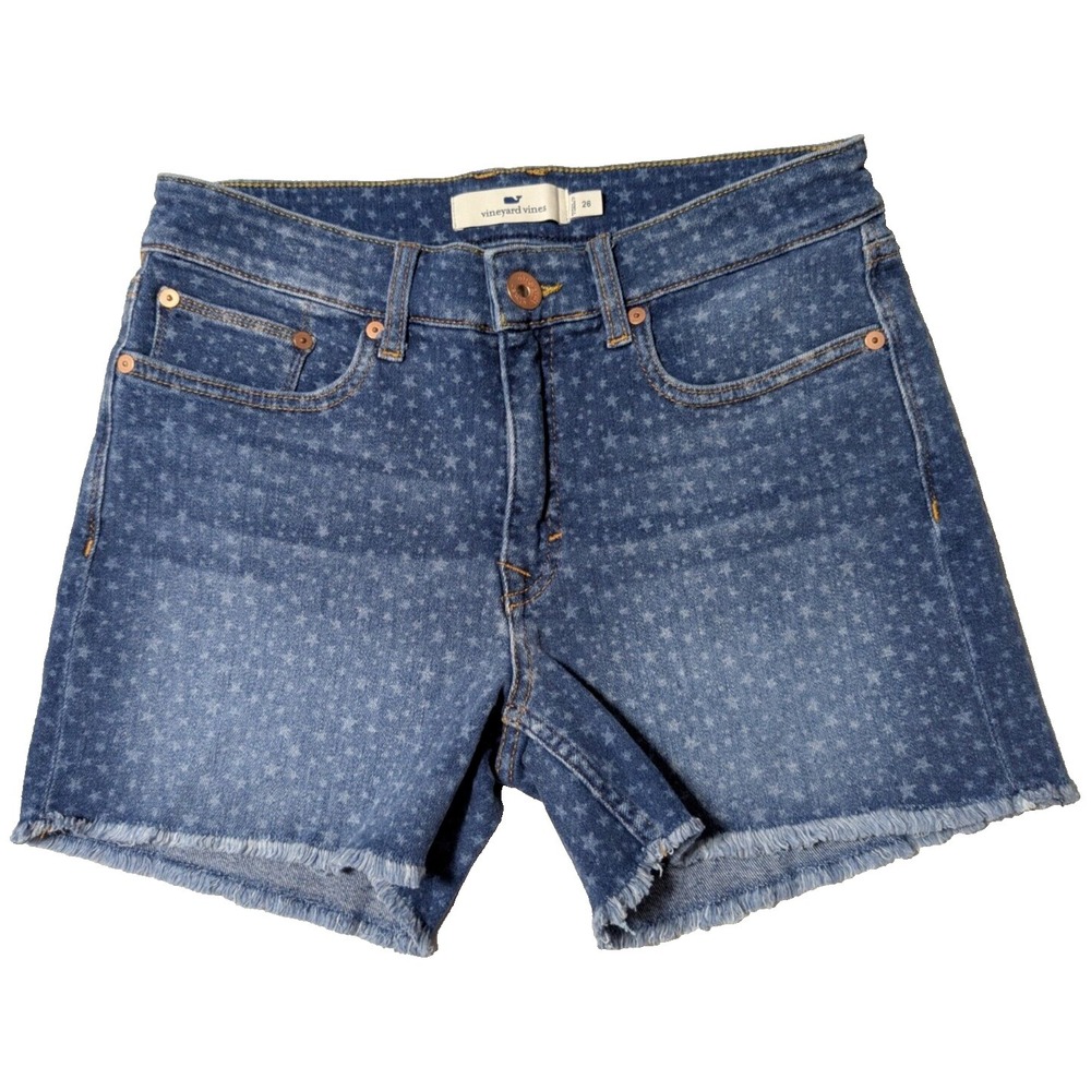 VINEYARD VINES Women 26 Blue Cotton Lyocell Stretch STARS AOP Denim Jean Shorts